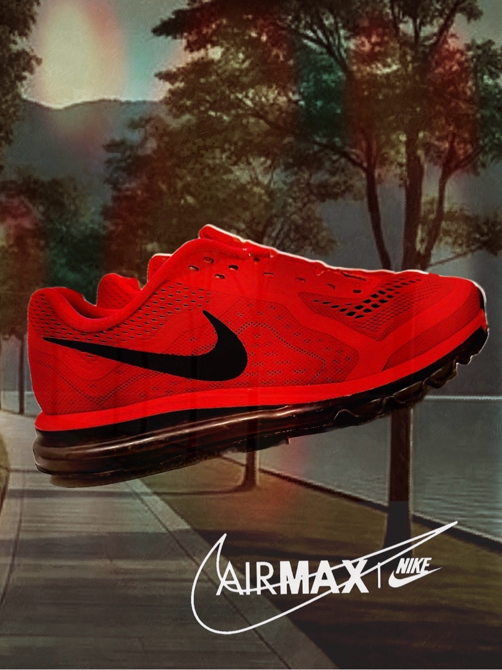 Nike Men’s Air Max Running Shoe - Red with Black Swoosh